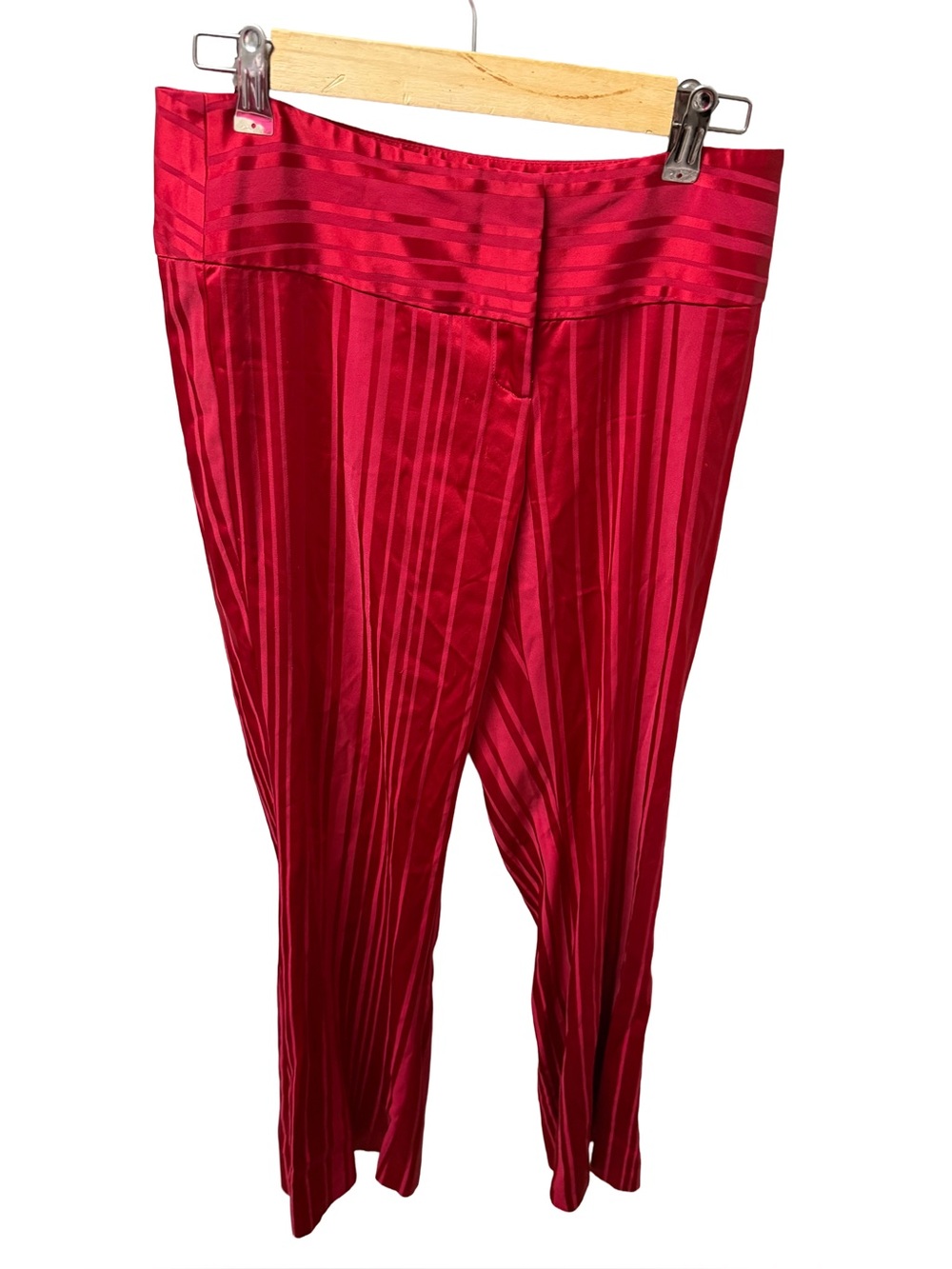 Cache Women’s Size 8 Red Satin Stripe High-Waist Palazzo Pants y2K 90’s